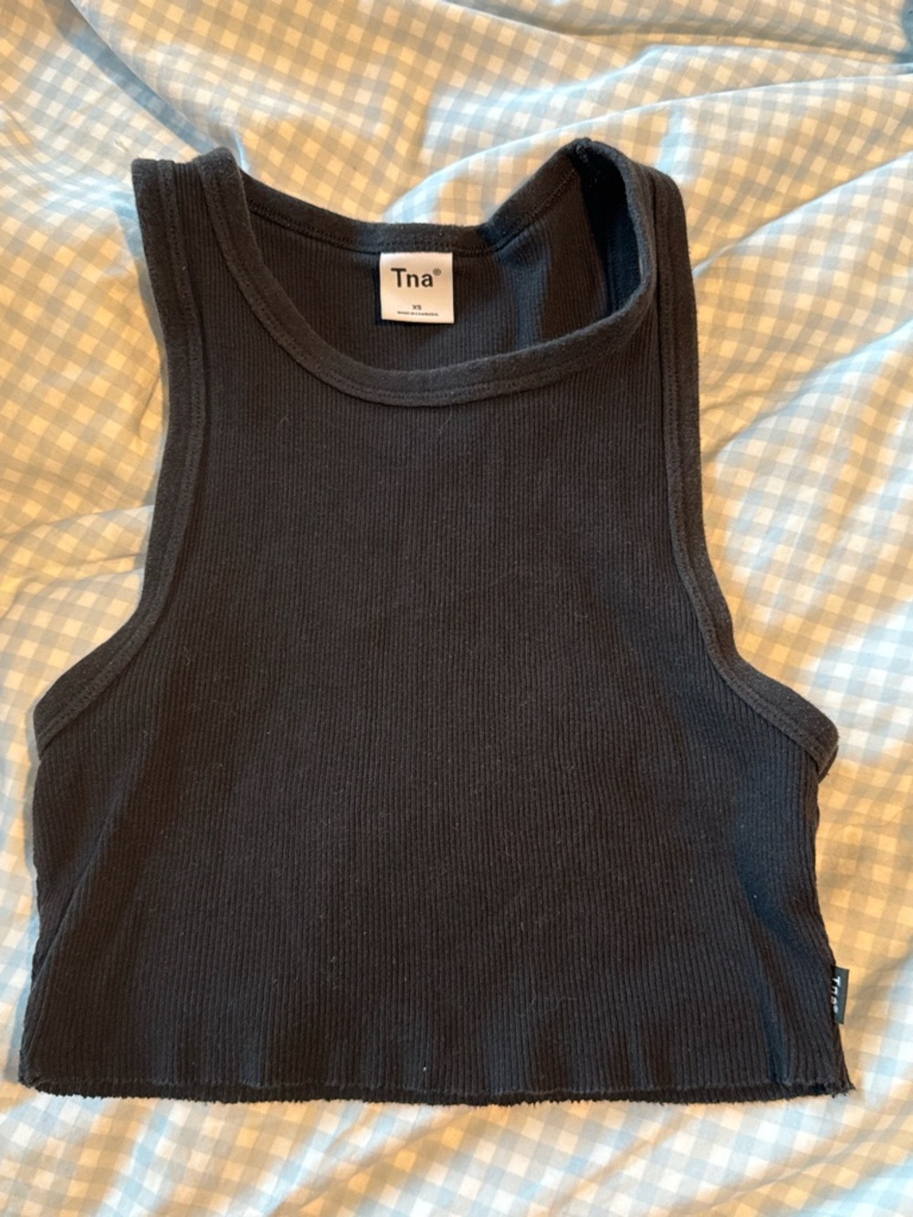 TNA Black Ribbed Cropped Tank Top